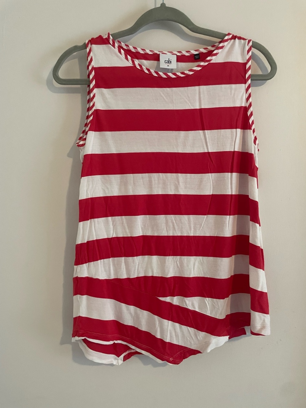 CAbi Red White Striped Sleeveless Top Mixed Stripe Hem Medium 422
